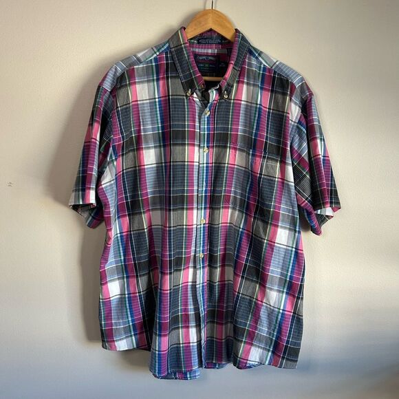Club House Plaid Cotton Short Sleeve Casual Button Down Shirt Size XL - Picture 1 of 3
